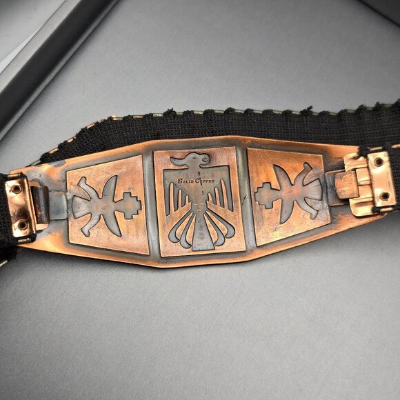 VTG Solid Copper Thunderbird Buckle w/ Stretch Belt 31" Native American Style - Picture 5 of 13